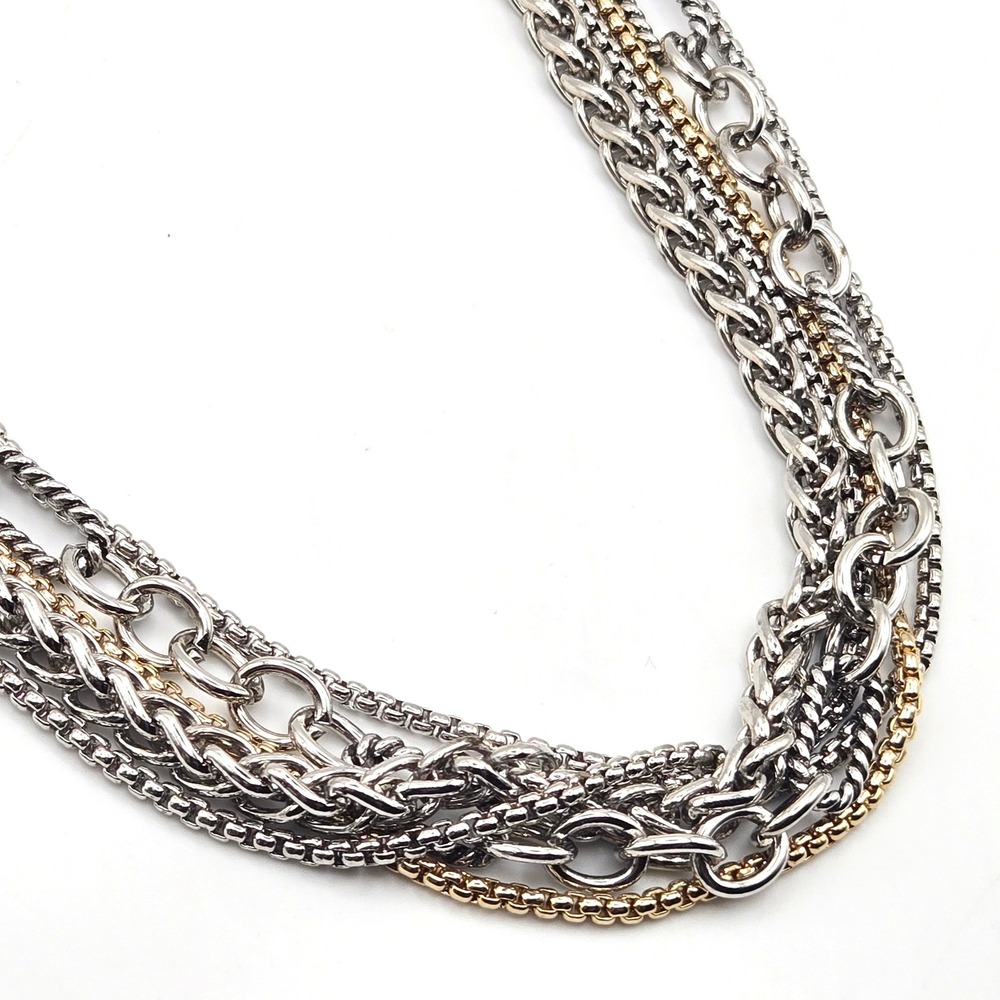 Multi Strand Mixed Chain Necklace Gold Silver Tone 18" Magnetic Clasp Two-Tone